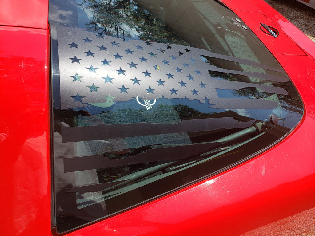 CORVETTE C4 REAR HATCH GLASS AMERICAN FLAG VINYL DECAL SET 84-96