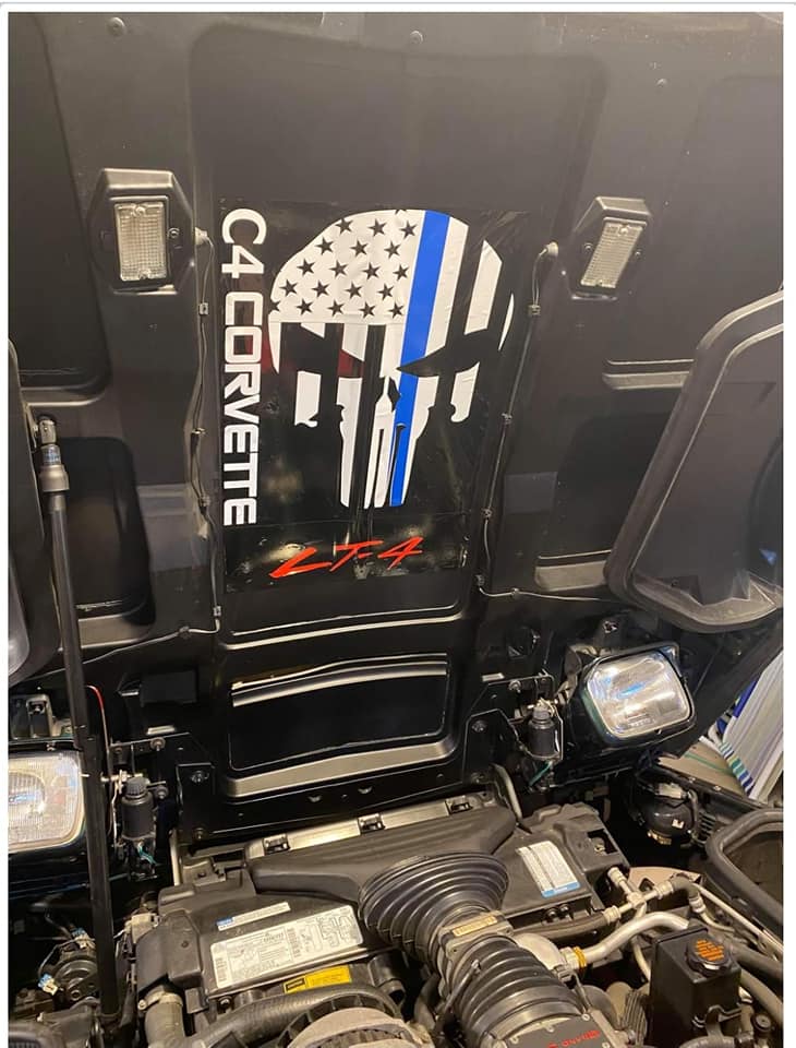 CORVETTE PUNISHER DECAL FOR UNDER HOOD WITH CORVETTE TEXT