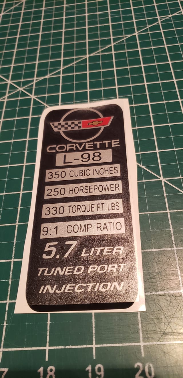 C4 Corvette 1984-1996 Console Performance Specification DECAL