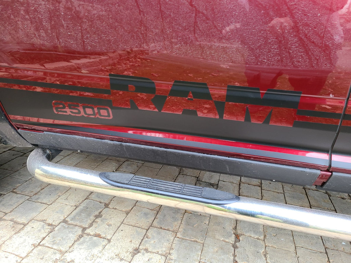 DODGE RAM VINYL ROCKER STRIPE DECAL SET CHOOSE COLOR WITH TEXT