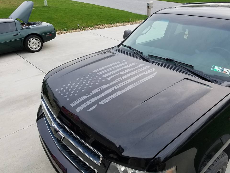 CHEVROLET GMC SUBURBAN TAHOE SILVERADO DISTRESSED FLAG DECAL
