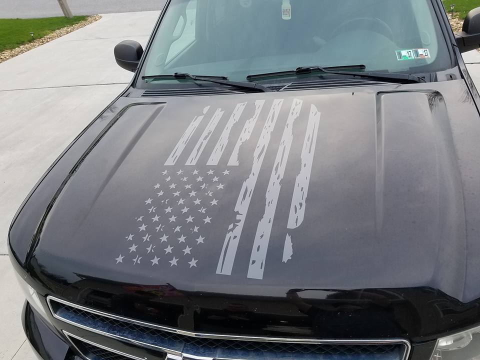 CHEVROLET GMC SUBURBAN TAHOE SILVERADO DISTRESSED FLAG DECAL