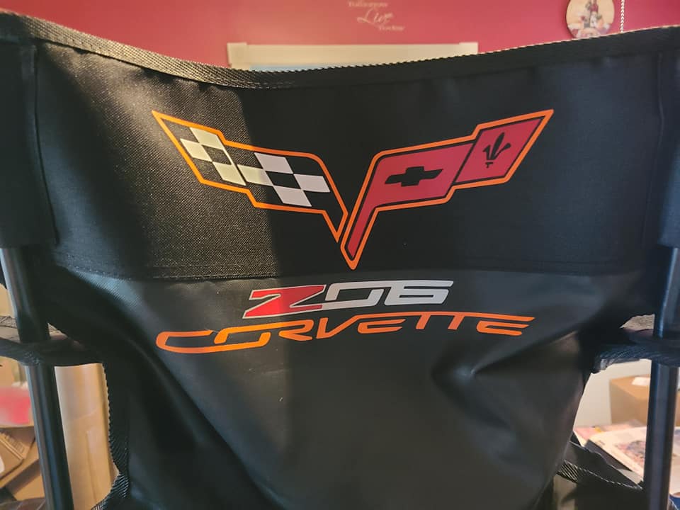 CORVETTE C6 CUSTOM CAR SHOW FOLDING CHAIR LOGO FRONT & BACK