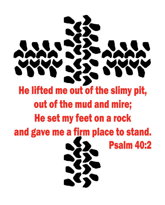 Two Color Tire tracks decal with verse Psalm 40:2 VINYL DECAL