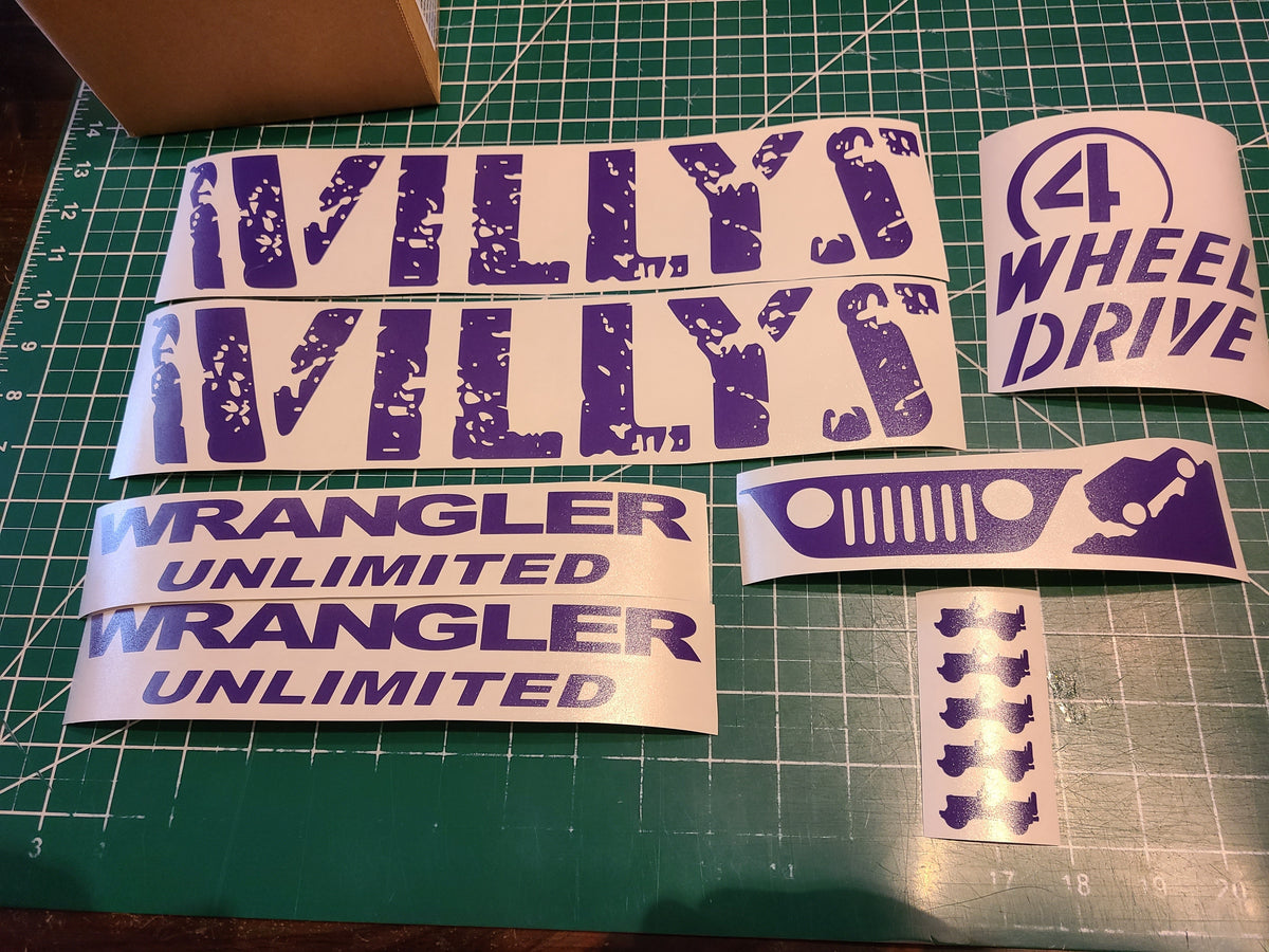 JEEP WILLYS EDITION COMPLETE SET OF DECALS WITH WHEEL LOGOS JKU