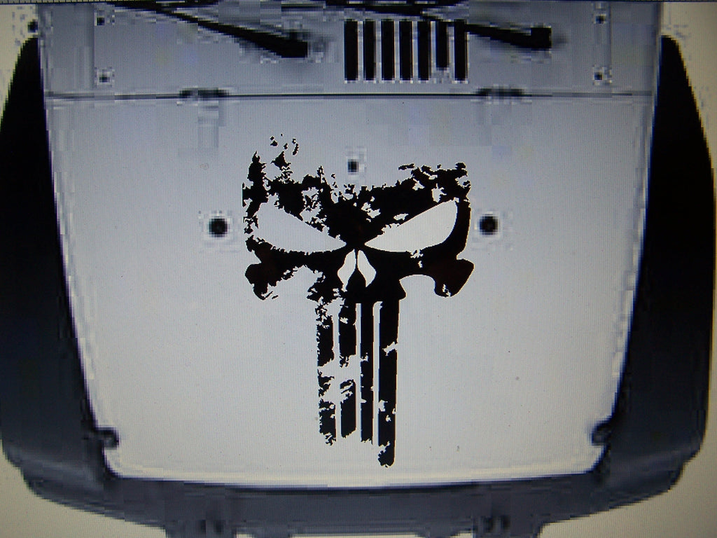 JEEP WRANGLER DISTRESSED PUNISHER SKULL HOOD DECAL JK TJ YJ CJ