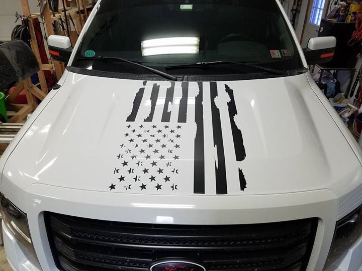 FORD F150 HOOD DISTRESSED AMERICAN FLAG VINYL DECAL 2009-2014