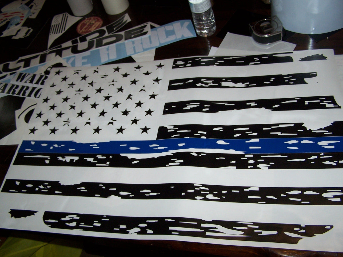 JEEP WRANGLER DISTRESSED BLUE LINE AMERICAN FLAG HOOD DECAL