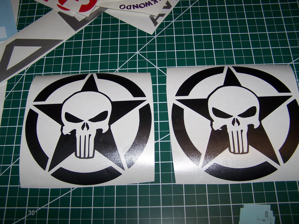 JEEP PUNISHER SKULL STAR VINYL DECAL STICKER SET OF 2