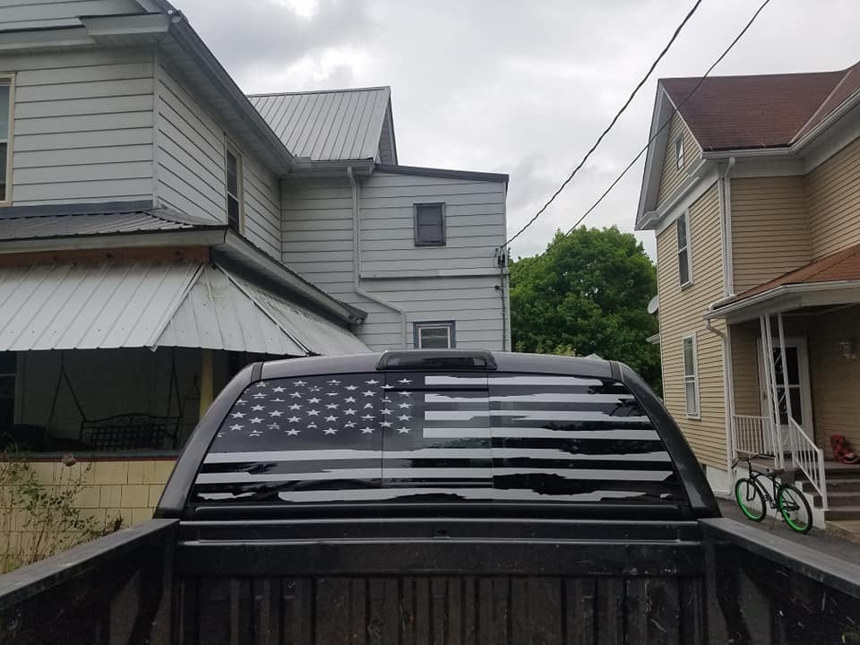 FORD F-150 F-250 F-350 DISTRESSED OR REGULAR AMERICAN FLAG FOR REAR WINDOW