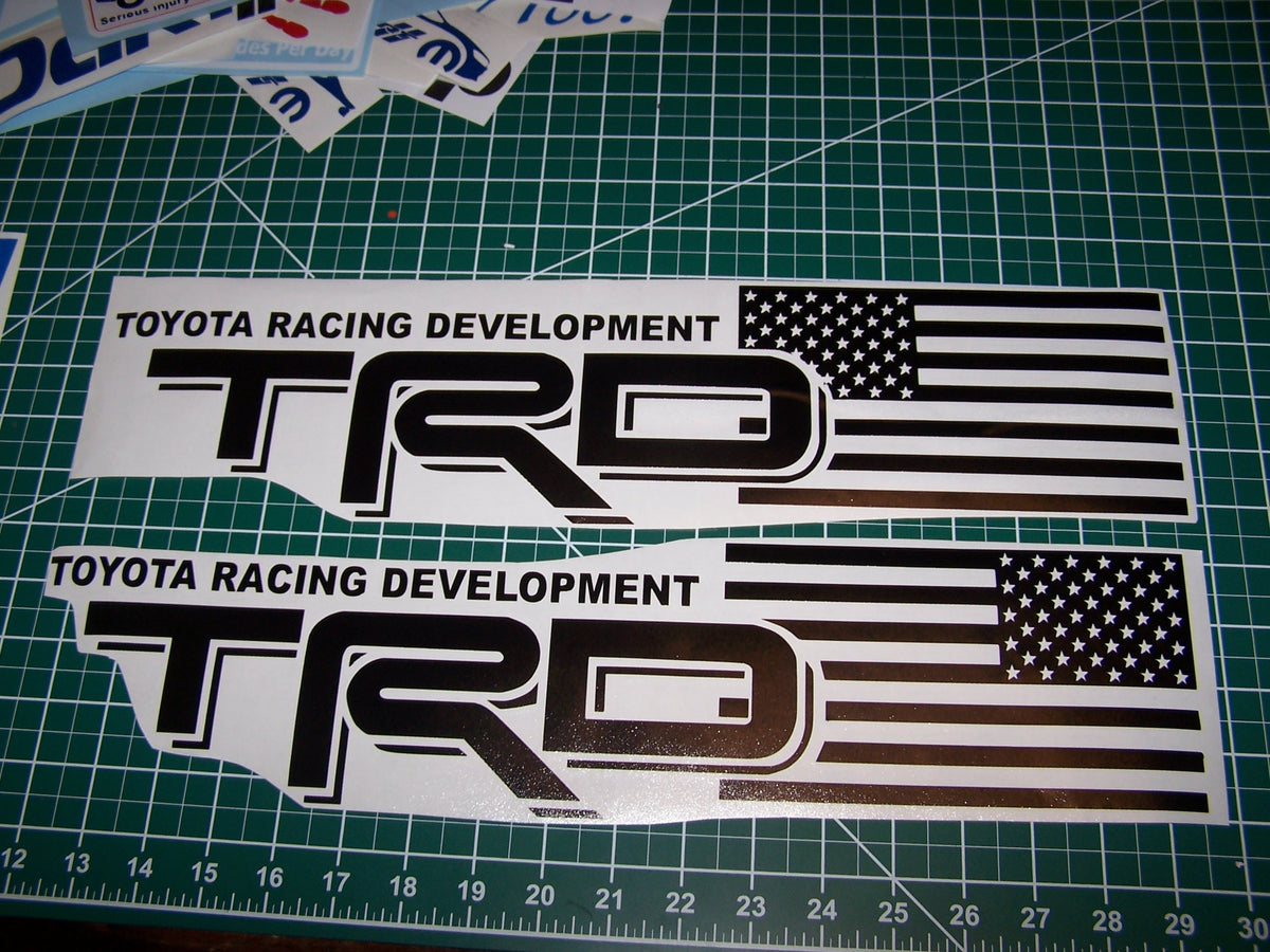 TRD AMERICAN FLAG BEDSIDE VINYL DECAL SET OF 2 TACOMA TUNDRA