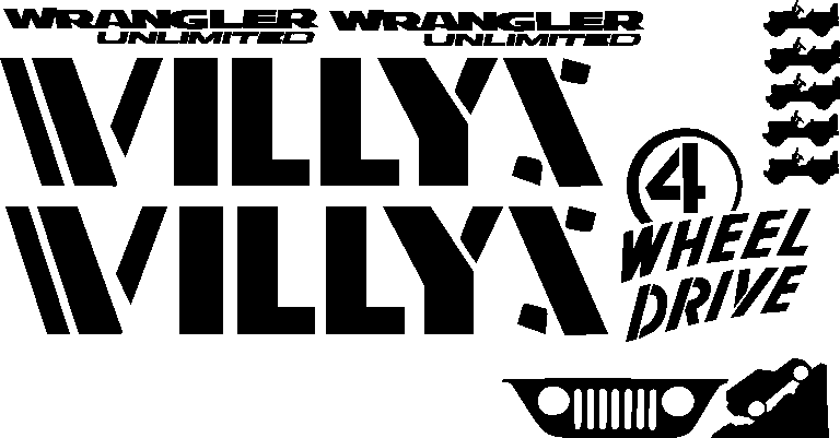 JEEP WILLYS EDITION COMPLETE SET OF DECALS WITH WHEEL LOGOS JLU