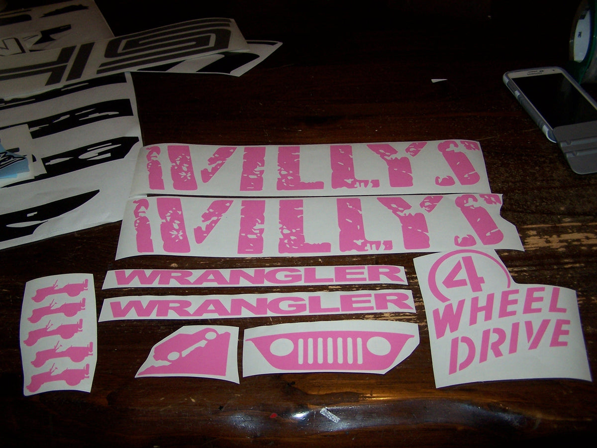 JEEP WILLYS EDITION COMPLETE SET OF DECALS WITH WHEEL LOGOS