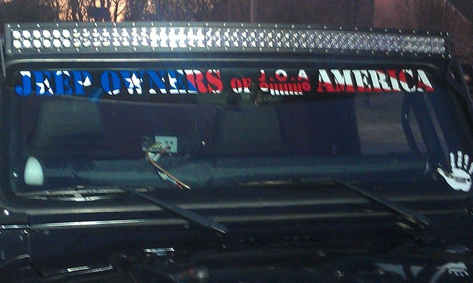 JEEP OWNERS OF AMERICA WINDSHIELD VINYL DECAL BANNER FLAG ED.