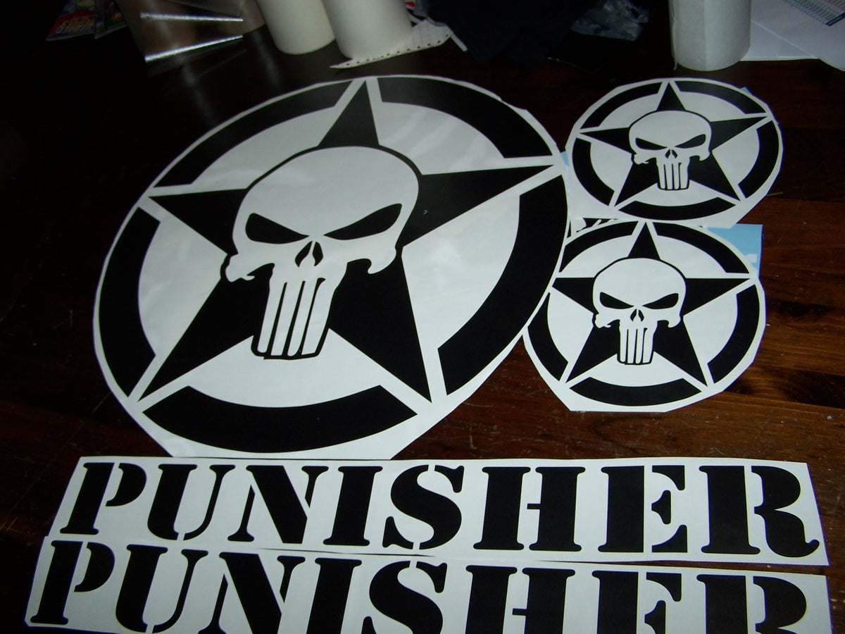 JEEP PUNISHER STAR VINYL DECAL STICKER SET FOR HOOD & FENDERS