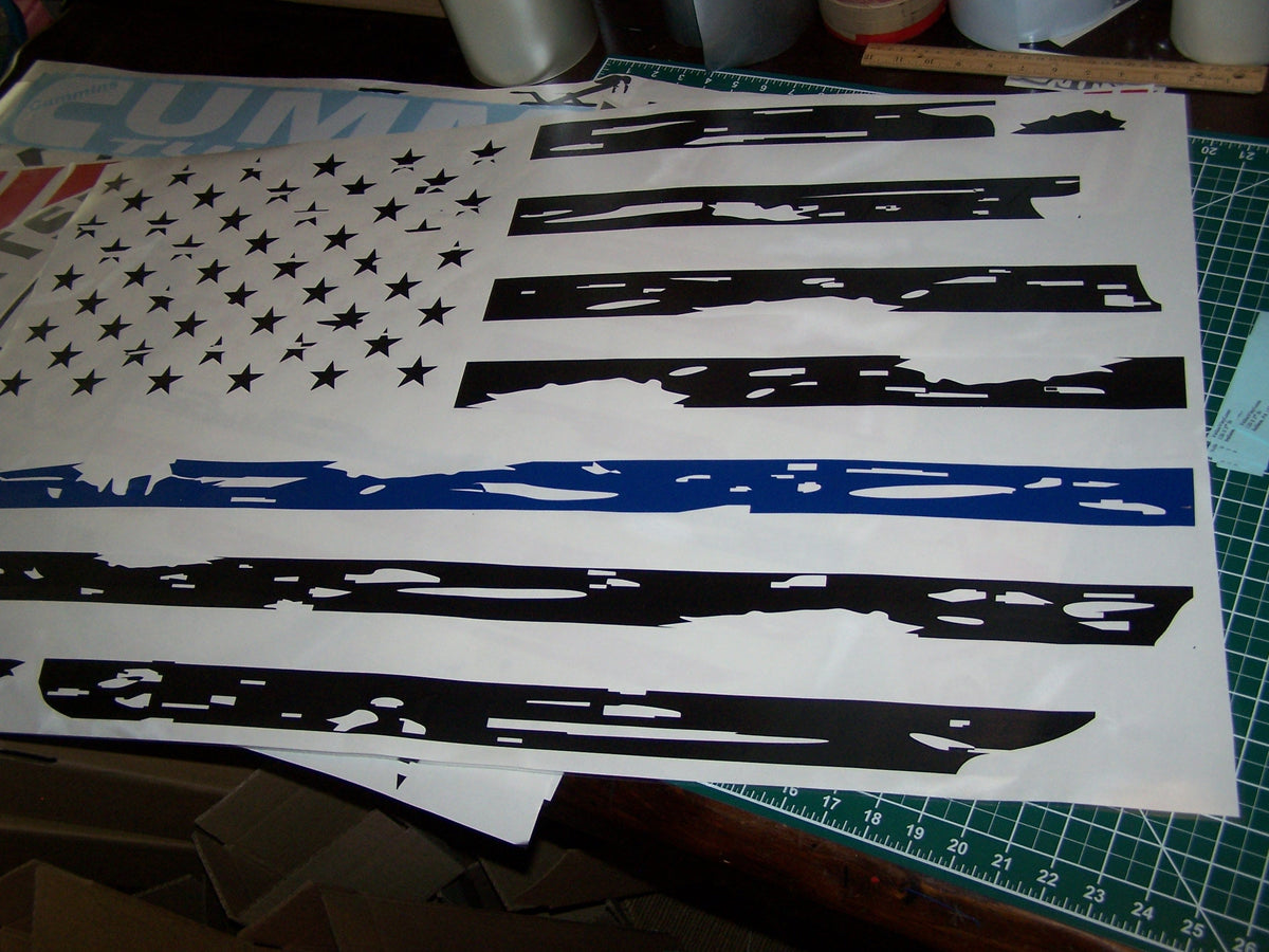 JEEP WRANGLER / CJ DISTRESSED AMERICAN FLAG BLUE LINE HOOD DECAL