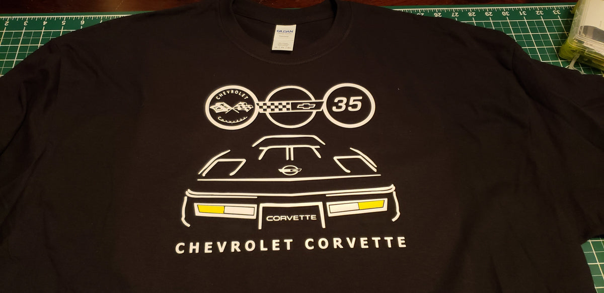 1988 CORVETTE C4 SILHOUETTE SHIRT FRONT & BACK 35th ANNIVERSARY
