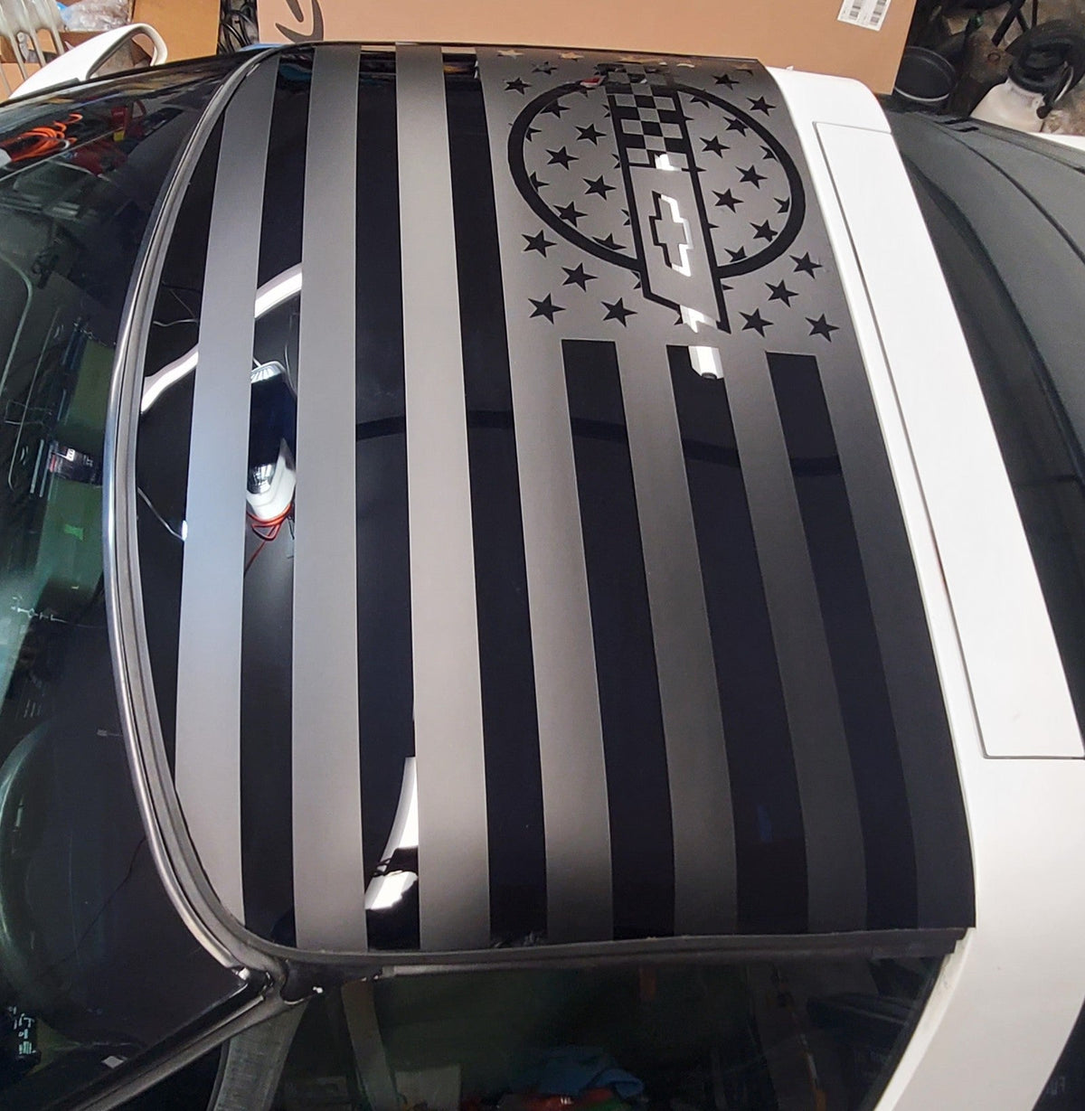 CORVETTE C4 TARGA TOP AMERICAN FLAG VINYL DECAL 84-96 WITH LOGO