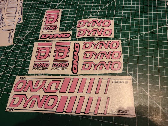 DYNO COMPE DECAL SET 86 87 88 89 VINTAGE BMX PINK & BLACK