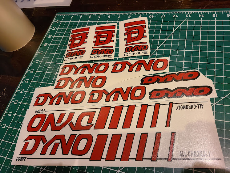 DYNO COMPE DECAL SET 86 87 88 89 VINTAGE BMX RED & BLACK