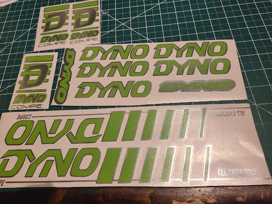 DYNO COMPE DECAL SET 86 87 88 89 VINTAGE BMX LIME & SILVER
