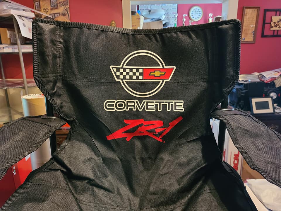 CORVETTE C4 CUSTOM CAR SHOW FOLDING CHAIR LOGO FRONT AND BACK