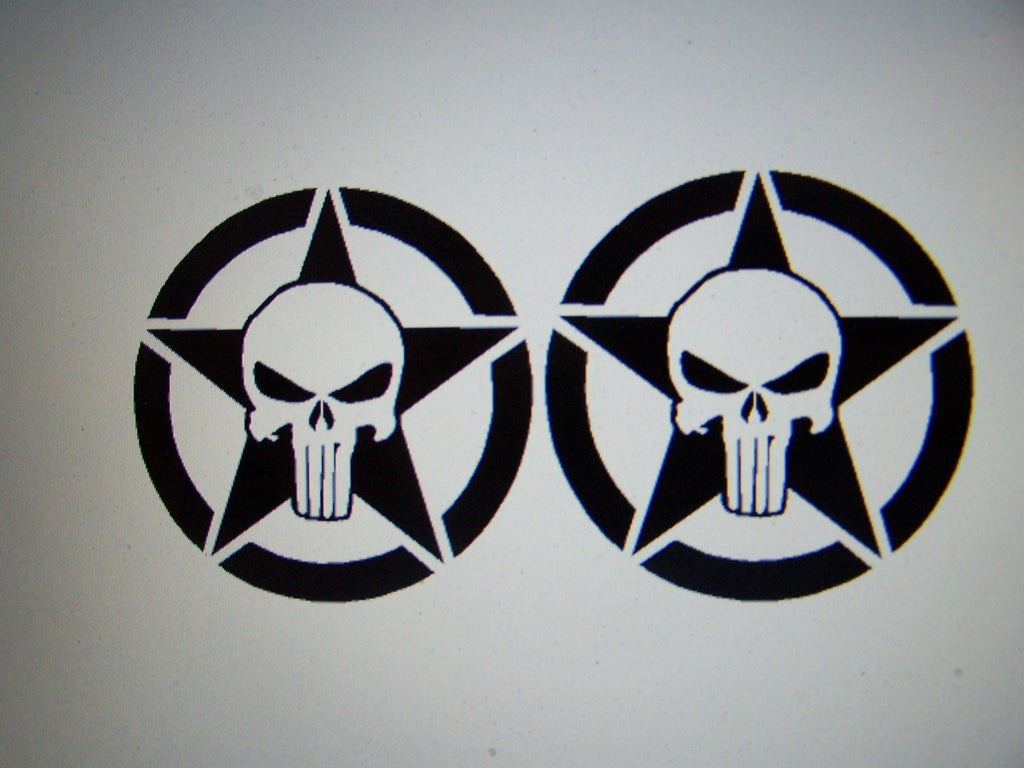 JEEP PUNISHER SKULL STAR VINYL DECAL STICKER SET OF 2
