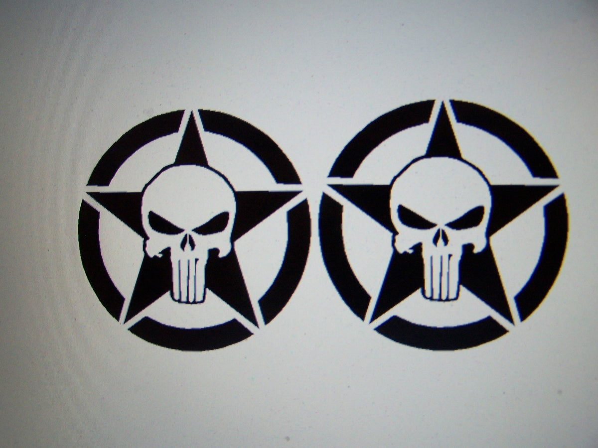 JEEP PUNISHER SKULL STAR VINYL DECAL STICKER SET OF 2