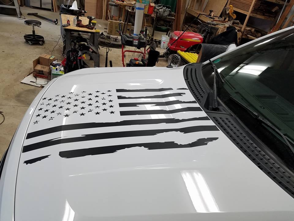 FORD F150 HOOD DISTRESSED AMERICAN FLAG VINYL DECAL 2009-2014