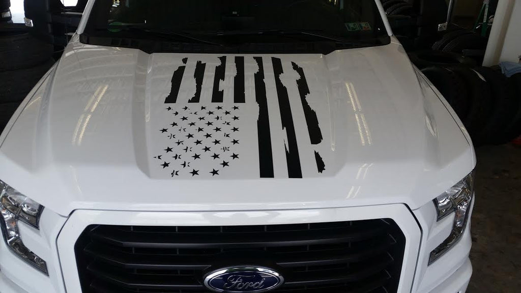 FORD F150 HOOD DISTRESSED AMERICAN FLAG VINYL DECAL 2015-2025
