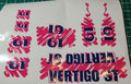 GT VERTIGO ST DECAL SET 1988 VINTAGE BMX HOT PINK/ DARK BLUE/WHITE