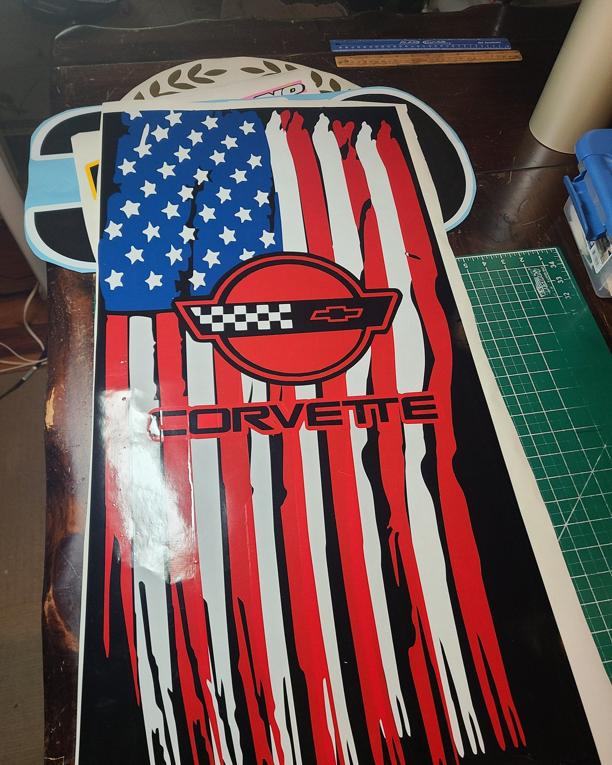 CORVETTE C4 AMERICAN FLAG UNDER HOOD DECAL