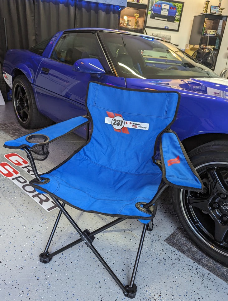 1996 CORVETTE C4 GRAND SPORT CUSTOM CAR SHOW FOLDING CHAIR LOGO FRONT AND BACK