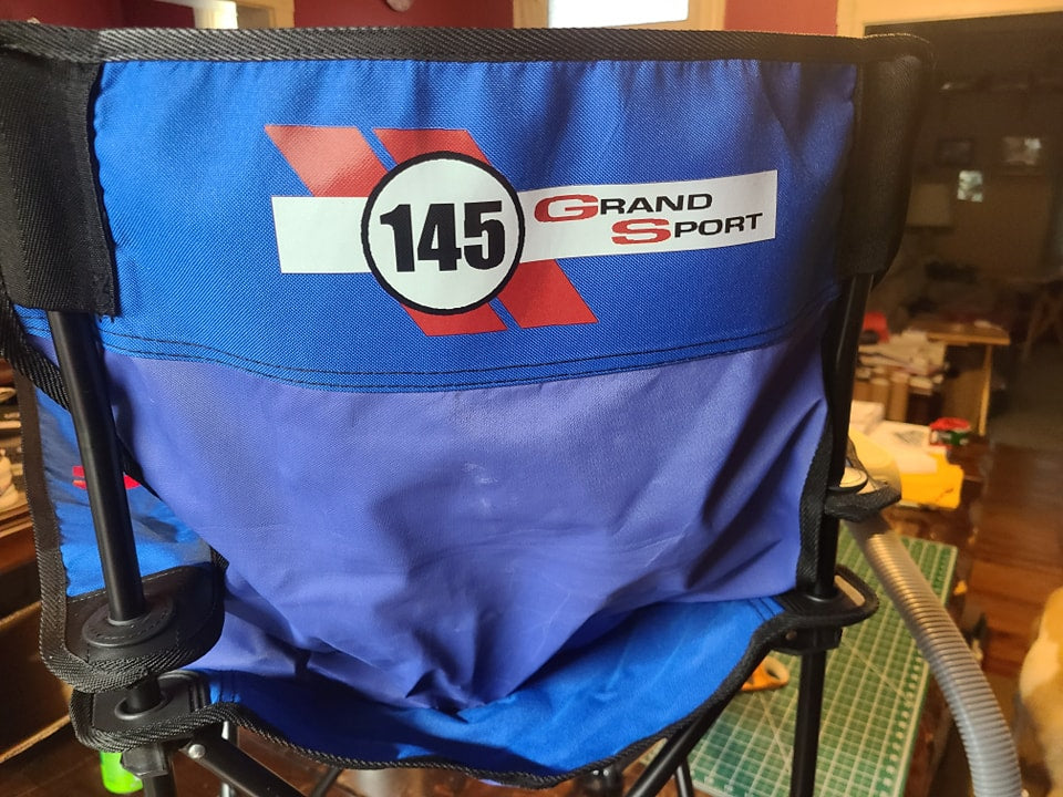 1996 CORVETTE C4 GRAND SPORT CUSTOM CAR SHOW FOLDING CHAIR LOGO FRONT AND BACK