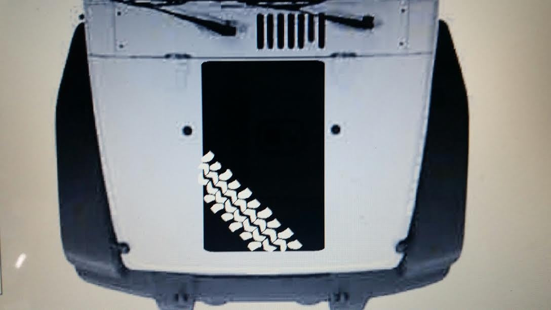 JEEP WRANGLER HOOD BLACKOUT TIRE TRACK DESIGN DECAL JK TJ YJ CJ