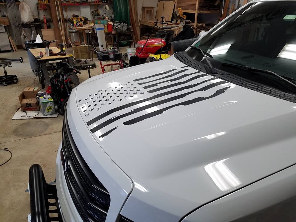 FORD F150 HOOD DISTRESSED AMERICAN FLAG VINYL DECAL 2009-2014