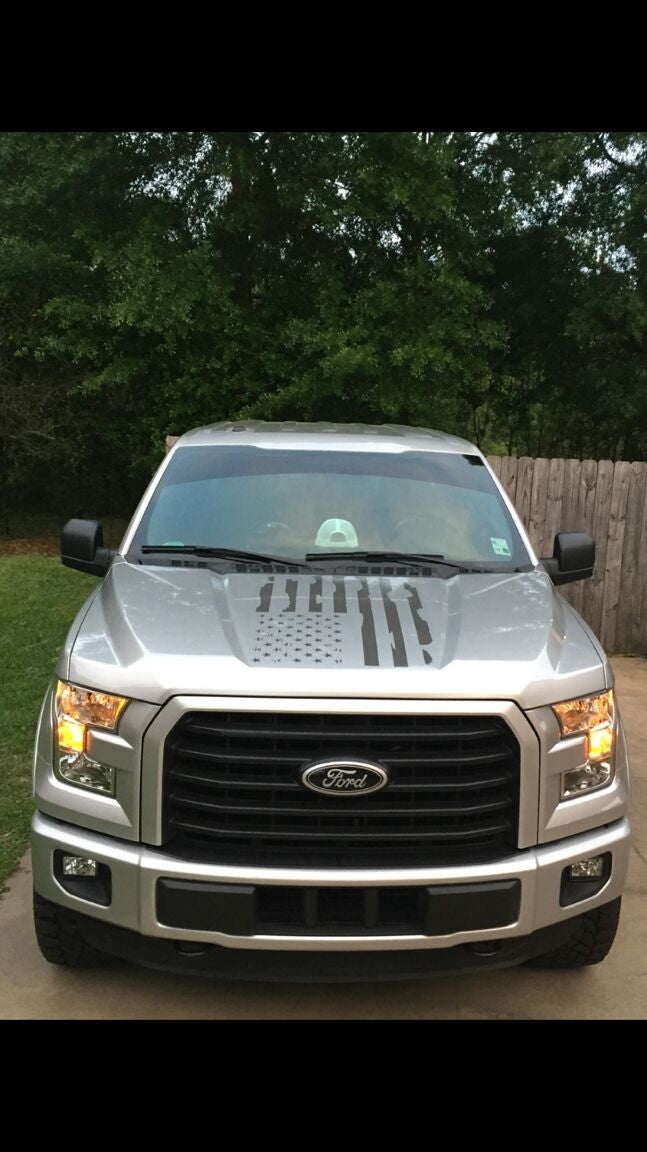 FORD F150 HOOD DISTRESSED AMERICAN FLAG VINYL DECAL 2015-2025