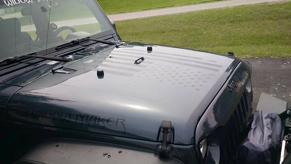 JEEP WRANGLER DISTRESSED AMERICAN FLAG HOOD DECAL JK TJ YJ CJ