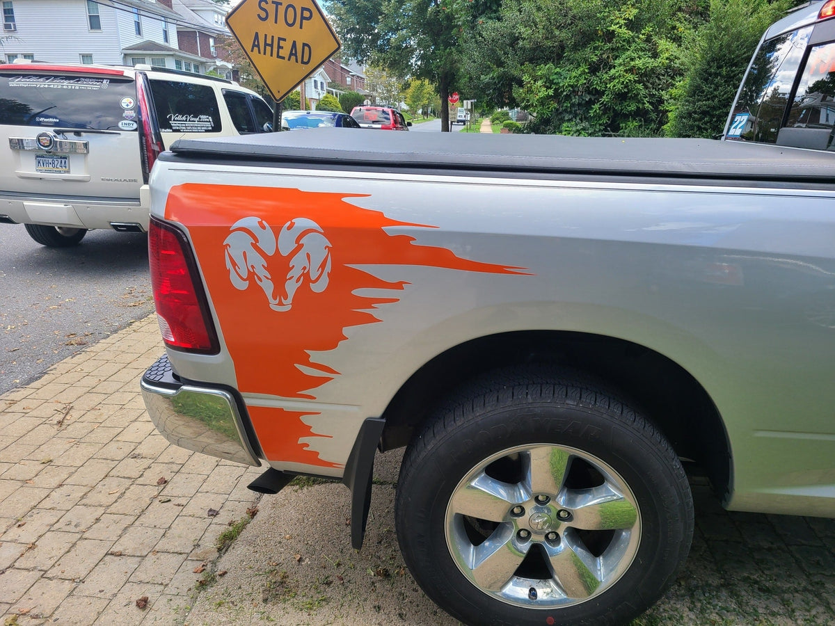 DODGE RAM SHREDDED LOOK BEDSIDE DECALS WITH RAM HEAD
