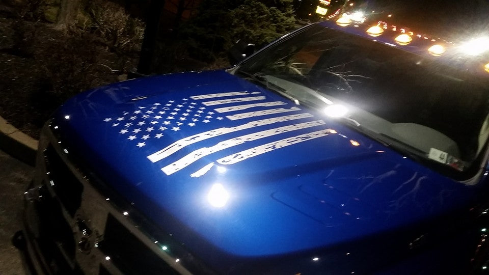 DODGE RAM HOOD DISTRESSED AMERICAN FLAG VINYL DECAL CHOOSE COLOR