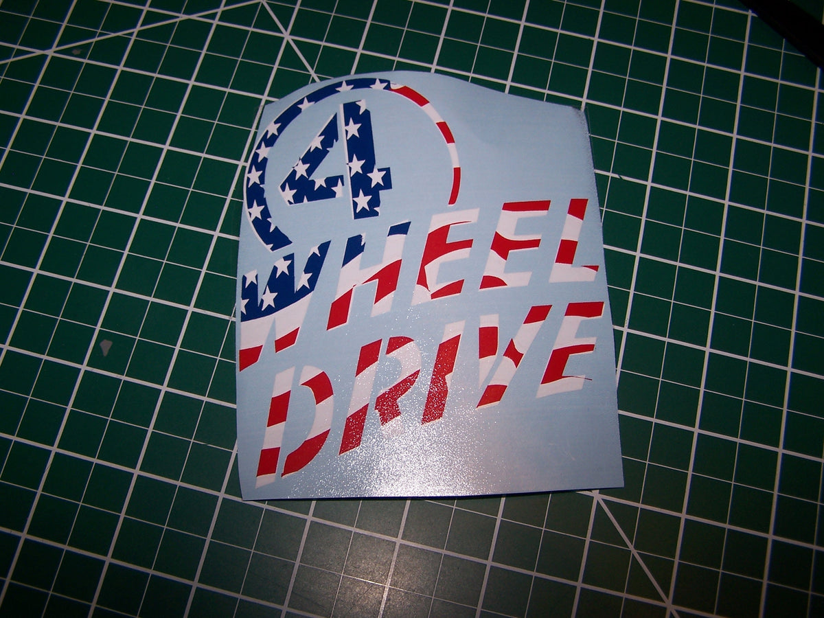 JEEP WRANGLER WILLYS 4 WHEEL DRIVE AMERICAN FLAG DECAL STICKER