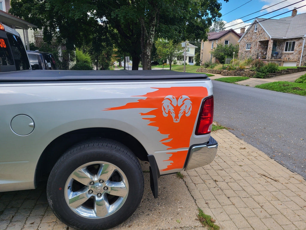 DODGE RAM SHREDDED LOOK BEDSIDE DECALS WITH RAM HEAD
