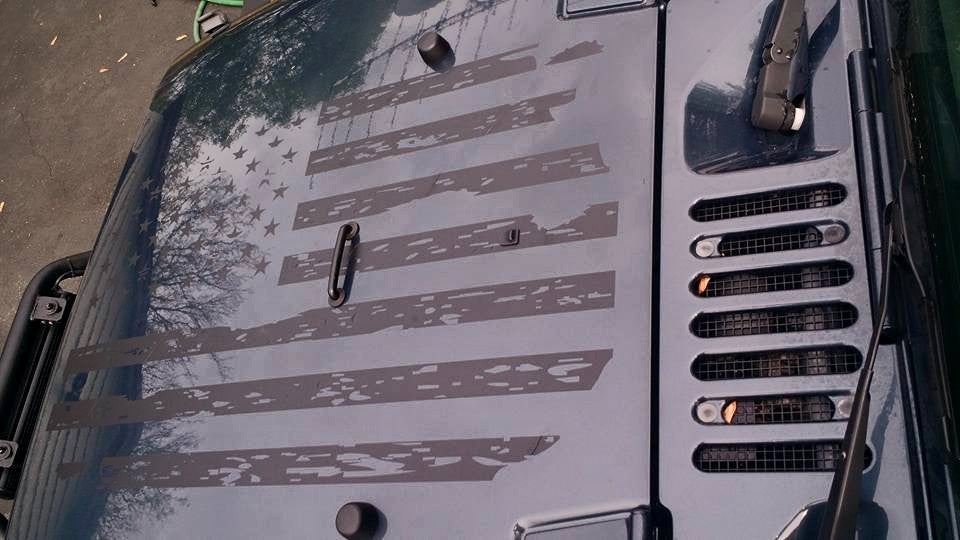 JEEP WRANGLER DISTRESSED AMERICAN FLAG HOOD DECAL JK TJ YJ CJ