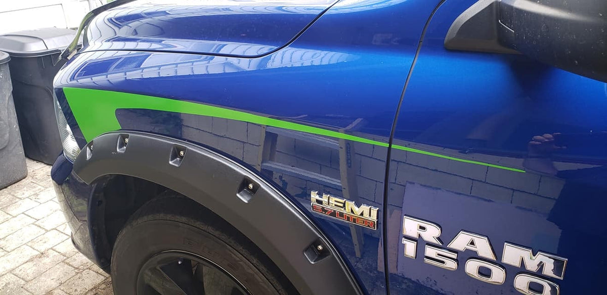 DODGE RAM FENDER HOCKEY STRIPE DECAL SET OF 2