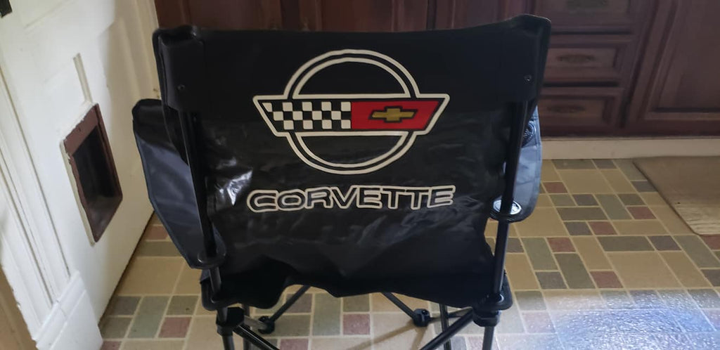 CORVETTE C4 CUSTOM CAR SHOW FOLDING CHAIR LOGO FRONT AND BACK