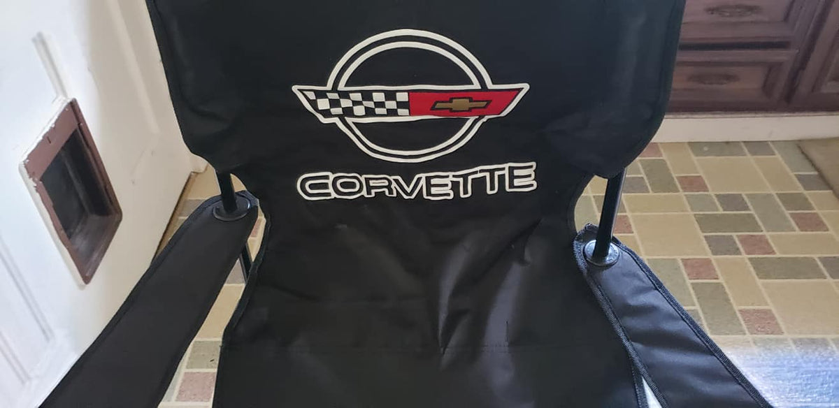 CORVETTE C4 CUSTOM CAR SHOW FOLDING CHAIR LOGO FRONT AND BACK