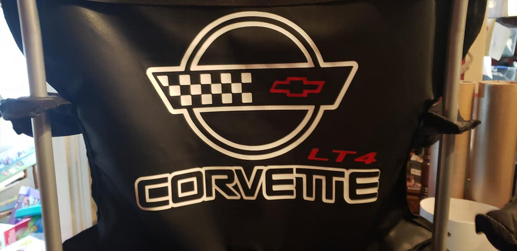CORVETTE C4 CUSTOM CAR SHOW FOLDING CHAIR LOGO FRONT AND BACK
