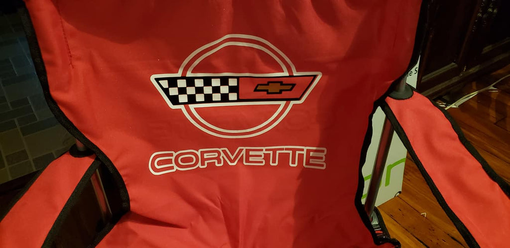 CORVETTE C4 CUSTOM CAR SHOW FOLDING CHAIR LOGO FRONT AND BACK