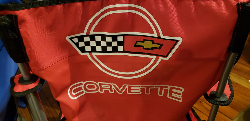 CORVETTE C4 CUSTOM CAR SHOW FOLDING CHAIR LOGO FRONT AND BACK