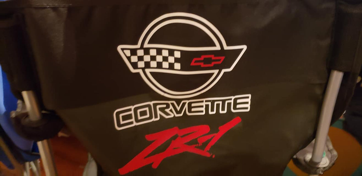 ZR-1 CORVETTE C4 CUSTOM CAR SHOW FOLDING CHAIR LOGO FRONT AND BACK